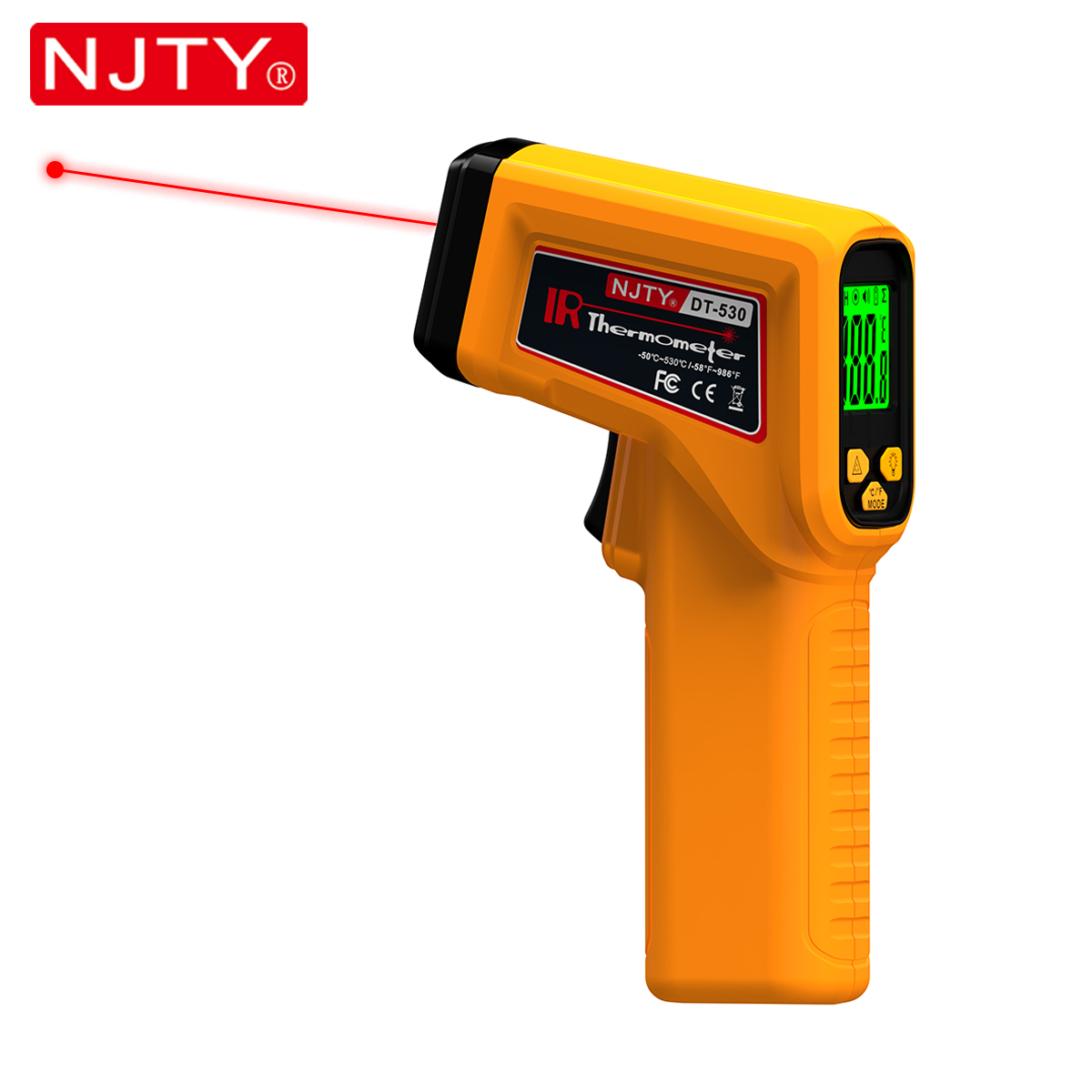 Industrial Laser Thermometer - NJTY เครื่องวัดอุณหภูมิอินฟราเรดเลเซอร์ปืนอุณหภูมิแบบไม่สัมผัสอุตสาหกรรมที่แม่นยํา -50~530 ° C จอแสดงผล