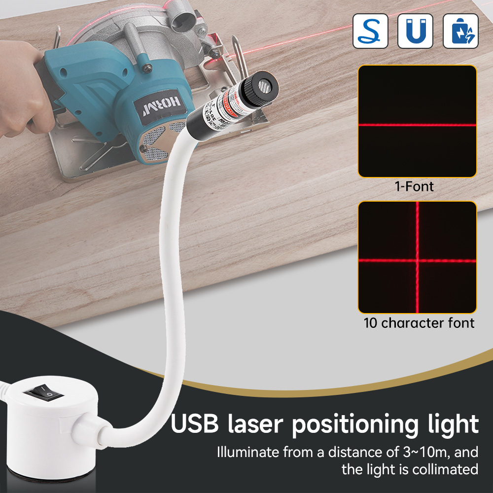 Industrial Laser Light - USB ขับเคลื่อนแสงเลเซอร์สีแดงเย็บตําแหน่งโคมไฟตัดพร้อมฐานแม่เหล็ก DC5V Line/Cross สําหรับอุปกรณ์จักรเย็บผ้า
