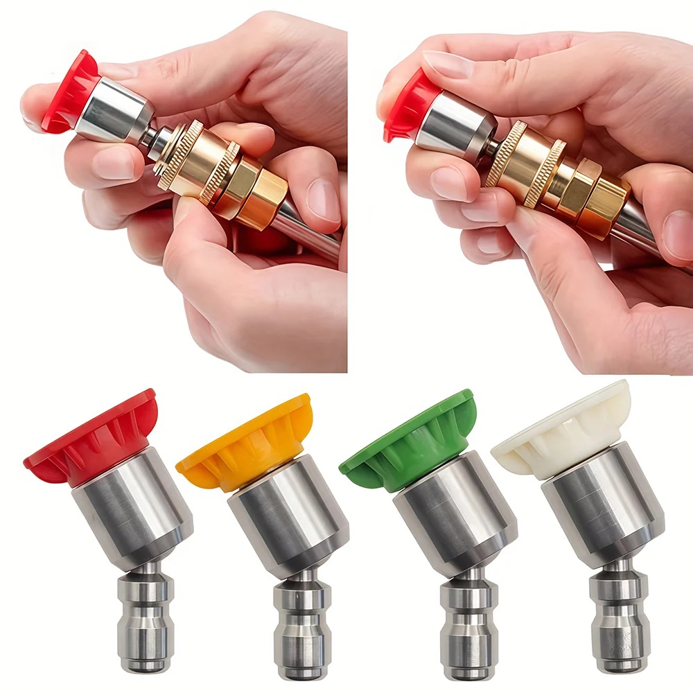 Laser Nozzle Ceramic - หัวฉีดพ่นน้ำแรงดันสูงแบบหมุนได้ 1/4 นิ้ว พร้อมหัวต่อแบบปลดเร็ว สำหรับทำความสะอาดรางน้ำ